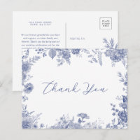 Elegante Toile French Blue Obrigado cartão-postal