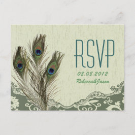 Cartão Postal De Convite elegante vintage país verde pavão casamento RSVP