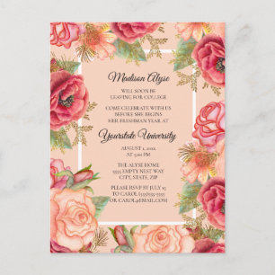Cartão Postal De Convite Elegantes Rosas Vermelhas Rosadas Florais Mala de