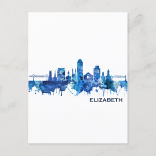 Cartão Postal De Convite Elizabeth New Jersey Skyline Blue