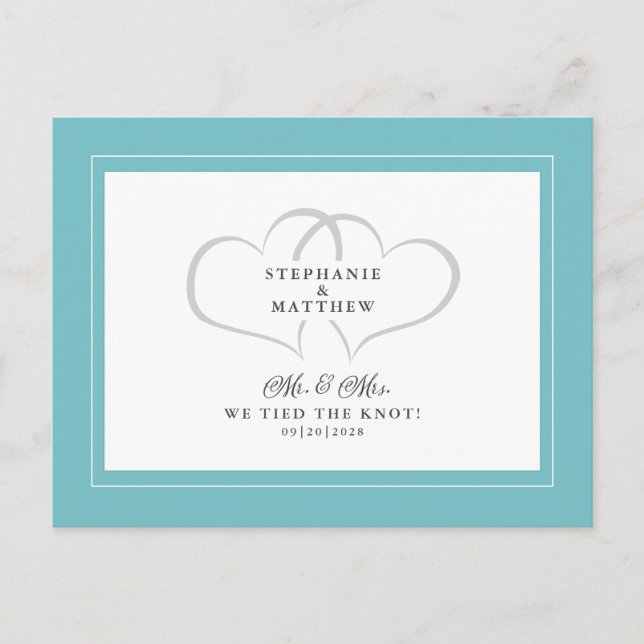 Cartão Postal De Convite Elopement Nós Ligamos O Nó Sr. & Sra. Aqua White (Frente)
