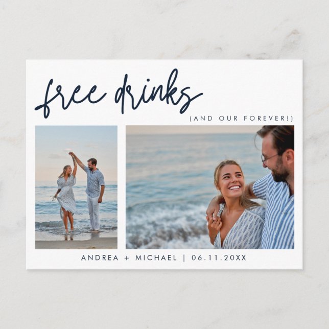 Cartão Postal De Convite Engraçado Duas Fotografias Código QR Casamento Sal (Frente)