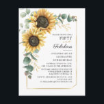 Cartão Postal De Convite Equalyptus 50th Fabuloso Sunflower Floral Birthday<br><div class="desc">Bonito convite geométrico de 50.o aniversário,  com folhagem verde de eucalipto,  flor de girassol e estrutura geométrica da folha de ouro com tipografia moderna. Perfeito para aquela festa de aniversário marco. Adicione facilmente os detalhes da parte clicando no botão "Personalizar". Perfeito para outras comemorações e eventos especiais</div>