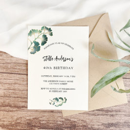 Cartão Postal De Convite Escrita branca verde de aniversário elegante simpl