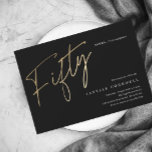 Cartão Postal De Convite Escrito simples de na moda elegante de 50 anos mod<br><div class="desc">O moderno minimalista 50º convite de aniversário apresenta o script manuscrito de na moda faux gold foil number Fifty e os detalhes do seu partido em serif clássico na cor preta de fundo, simples e elegante, convite para o aniversário do marco de surpresa do excelente para homens e mulheres. a...</div>