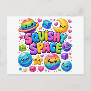 Cartão Postal De Convite Espaço Squishy Colorido Kawaii Planetas Estrelas C