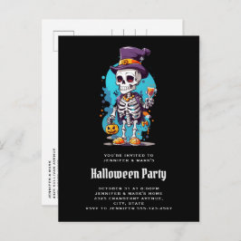 Cartão Postal De Convite Esqueleto legal no Halloween do Top Halloween
