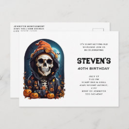 Cartão Postal De Convite Esqueleto Spooky com Mau Pumpkins Aniversário