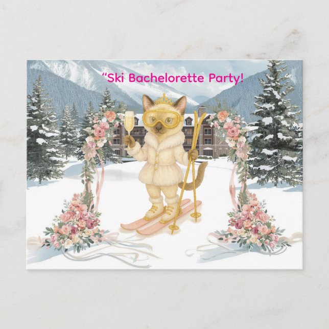 Cartão Postal De Convite Esqui para a Noiva na Festa de solteira inclinada (Frente)