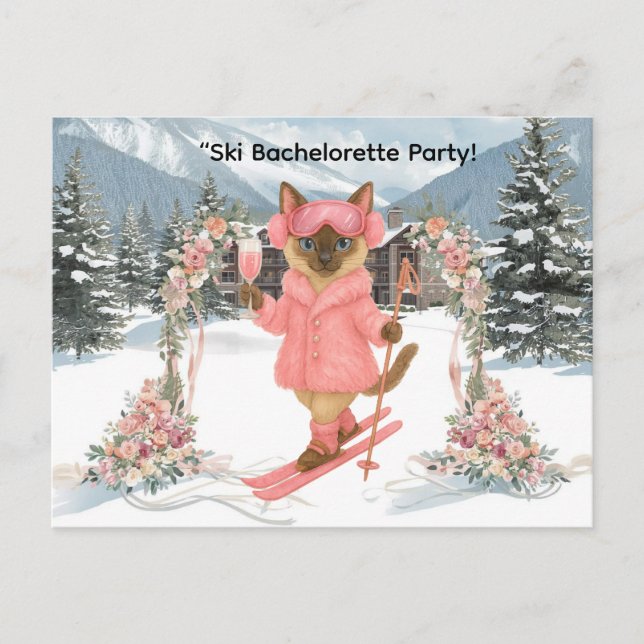Cartão Postal De Convite Esqui para a Noiva na Festa de solteira inclinada (Frente)