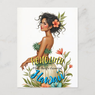 Cartão Postal De Convite Estilo Vintage Viagem Honolulu Hula Girl Havaiana