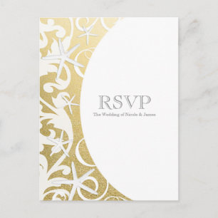 Cartão Postal De Convite Estrela Branca Dourada Praia Elegante Casamento RS