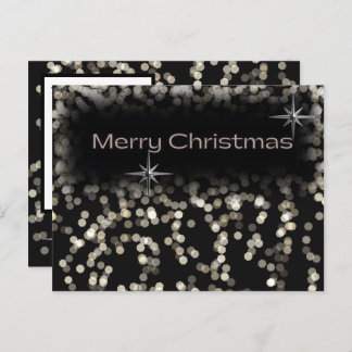 Cartão Postal De Convite Estrelas cintilantes pretas e brancas Feliz Natal 