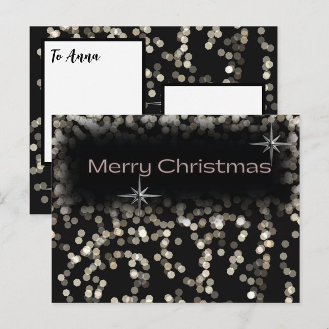 Cartão Postal De Convite Estrelas cintilantes pretas e brancas Feliz Natal  (Frente/Verso)