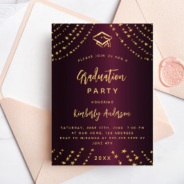 Cartão Postal De Convite Estrelas de ouro borgonhetas festa de formatura an