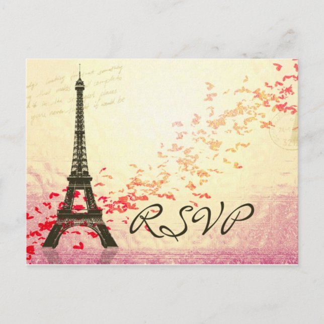 Cartão Postal De Convite Eu amo Paris em Springtime - RSVP Card (Frente)