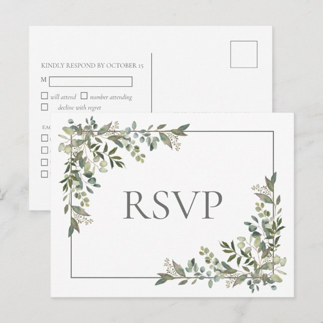 Cartão Postal De Convite Eucalyptus Botanical Sage Green Wedding RSVP Invit (Frente/Verso)