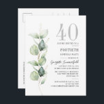 Cartão Postal De Convite Eucalyptus Greenery aniversário de 40 anos Botânic<br><div class="desc">Crie o seu convite de aniversário minimalista com o nosso modelo de folhagem Eucalyptus clicando no botão "Personalizar"</div>