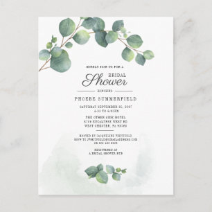 Cartão Postal De Convite Eucalyptus Greenery Chá de panela Botânico