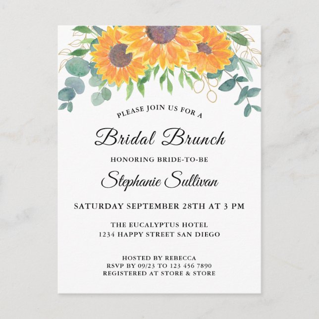 Cartão Postal De Convite Eucalyptus Greenery Floral Bridal Brunch (Frente)