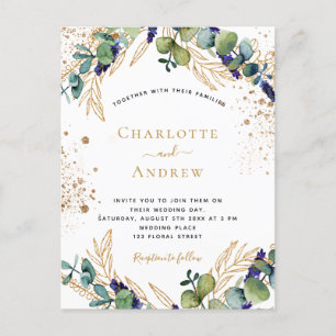 Cartão Postal De Convite Eucalyptus greenery gold glitter elegante casament