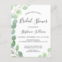 Cartão-postal de convite Eucalyptus para chás de p