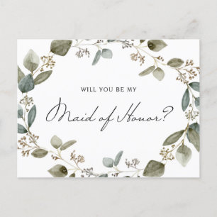 Cartão Postal De Convite Eucalyptus Sera Minha Madrinha de casamento
