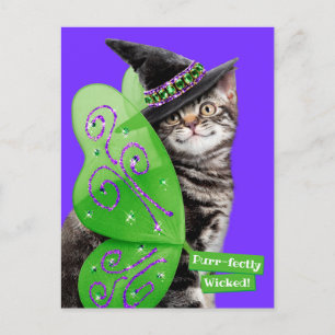 Cartão Postal De Convite Fada Bruxa Gatinho