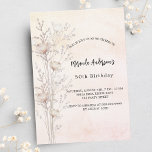 Cartão Postal De Convite Farinhas-silvestre poeirentas de aniversário rosa<br><div class="desc">Um fundo rosa dourado,  cor-de-rosa-claro. Flores de cor creme. Personalize e adicione um nome e detalhes da parte.</div>