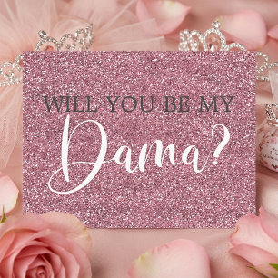 Cartão Postal De Convite Faux Glitter Rosa Quinceanera Dama Proposta