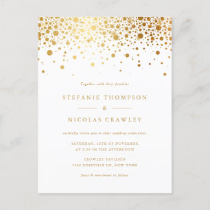 Cartão Postal De Convite Faux Gold Foil Confetti Pontos QR Code Casamento