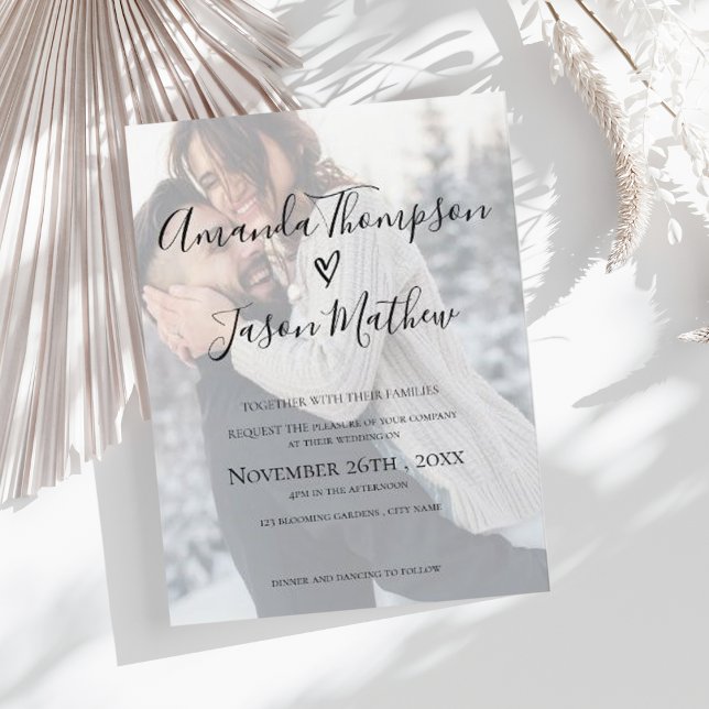 Cartão Postal De Convite Faux Vellum Effect Photo  Wedding Invitation (Faux Vellum Effect Photo Wedding Invitation)