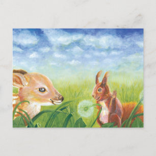 Cartão Postal De Convite Fawn e Esquilo