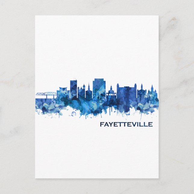 Cartão Postal De Convite Fayetteville Carolina do Norte Skyline Blue (Frente)