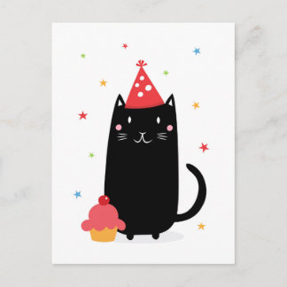Cartão Postal De Convite Feliz aniversariante com cupcake e chapéu de festa