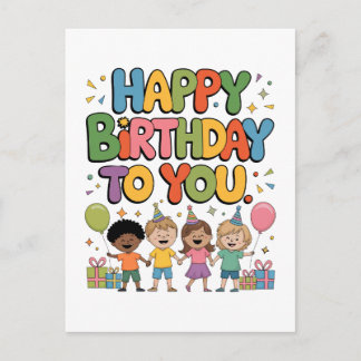 Cartão Postal De Convite Feliz Aniversário Crianças