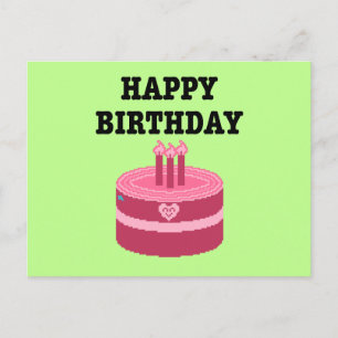 Cartão Postal De Convite Feliz Aniversário de Oito Bits em Pixel Art