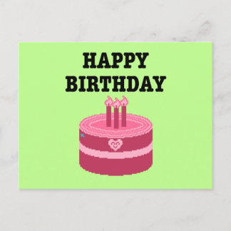 Cartão Postal De Convite Feliz Aniversário de Oito Bits em Pixel Art