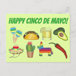 Cartão Postal De Convite Feliz Cinco de Mayo, Celebração da Fiesta Mexicana