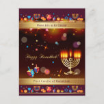 Cartão Postal De Convite Feliz Festa de Hanukkah Dourado Hanukkiah<br><div class="desc">Feliz Convite de festas Hanukkah Belo Cartão de Férias Judaicas. A formação de Holiday Chanukkah judeu com símbolos decorativos tradicionais de Chanuka - sonhos de madeira (rodando), rosquinhas, hanukkiah menorah, velas, estrela de David e padrão de ouro de papel de parede brilhando. Festa de Chanucá das Luzes Decoração do Evento....</div>