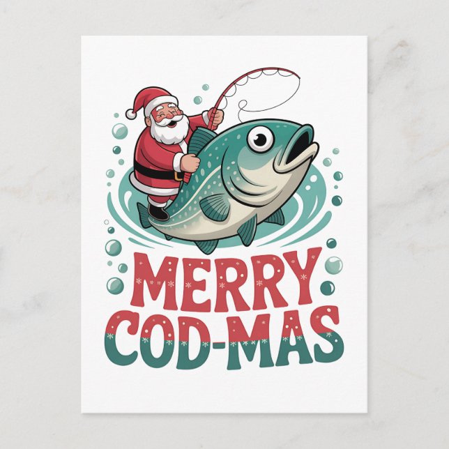 Cartão Postal De Convite Feliz Fishmas Pesca Natal Papai Noel Xmas  (Frente)
