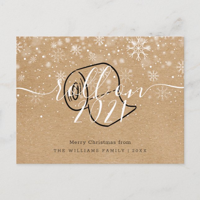 Cartão Postal De Convite Feliz Natal Ano Novo Diversão Rústica Rolando (Frente)