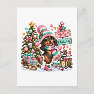 Cartão Postal De Convite Feliz Natal Dachshund