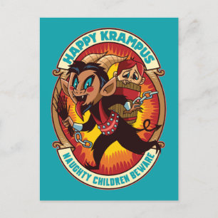 Cartão Postal De Convite Feliz Natal Krampus Malvado Crianças Cuidado