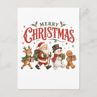 Cartão Postal De Convite Feliz Natal Papai Noel e Amigos