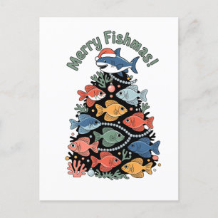 Cartão Postal De Convite Feliz Peixes Natal Árvore de Natal Peixes Divertid