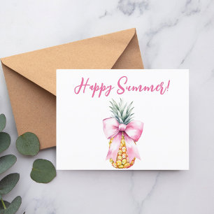 Cartão Postal De Convite Feliz Verão, abacaxi cor-de-rosa, tropical