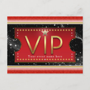 Cartão Postal De Convite Festa Black Red Gold & Silver Glam VIP Event