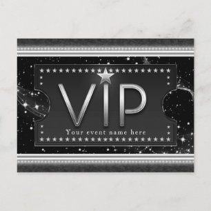 Cartão Postal De Convite Festa Black & Silver Glam VIP Stars Event