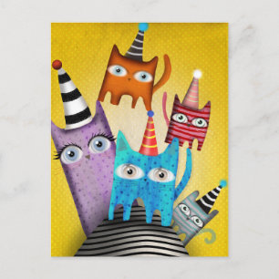 Cartão Postal De Convite Festa Colorida Doce dos Gatos
